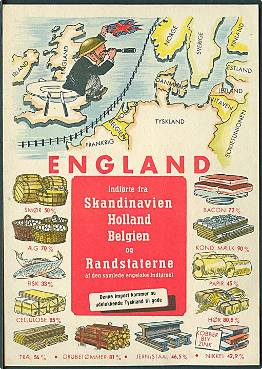Propaganda. Englands mistede import fra Skandinavien, Holland, Belgien og Randstaterne under 2. verdenskrig. U/no. Hj. knæk.