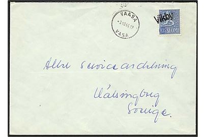 0,35 mk. Løve på brev annulleret med liniestempel Vikby og sidestemplet Vaasa d. 3.10.1966 til Hälsingborg, Sverige.