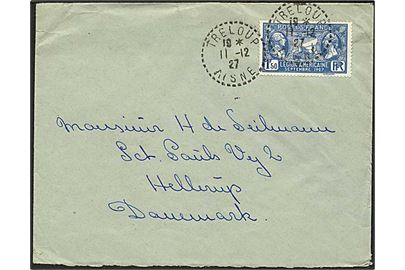 1,50 fr. Amerikanske Legion single på brev fra Treloup d. 11.12.1927 til Hellerup, Danmark.