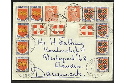 6,24 fr. blandingsfrankeret brev fra Treloup d. 26.7.1954 til Randers, Danmark.