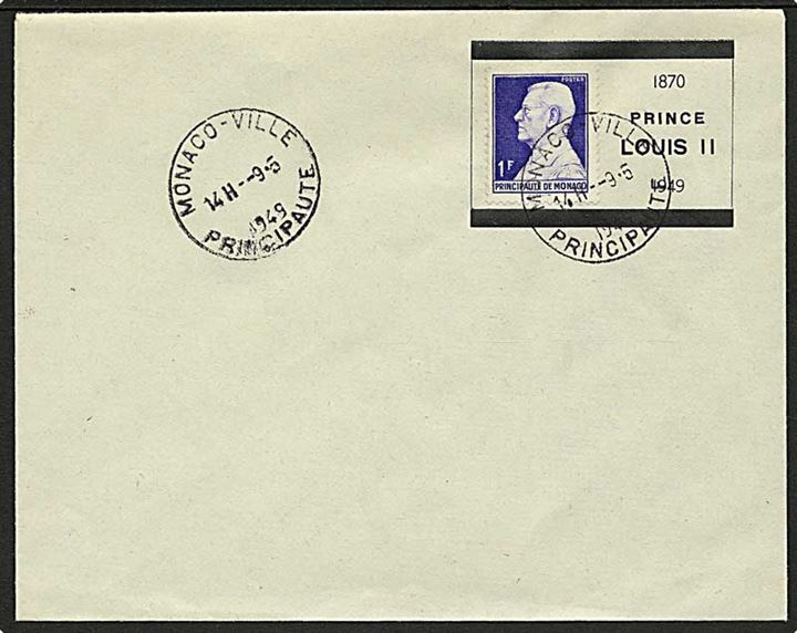 1 fr. single på uadresseret sørgekuvert for Prins Louis II stemplet Monaco Ville d. 14.2.1949.