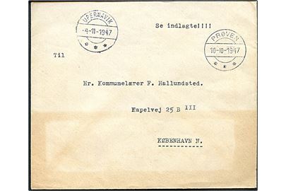 Ufrankeret brev fra Prøven d. 10.10.1947 via Upernavik d. 4.11.1947 til København, Danmark. Ikke udtakseret i porto.