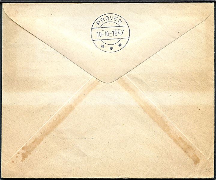 Ufrankeret brev fra Prøven d. 10.10.1947 via Upernavik d. 4.11.1947 til København, Danmark. Ikke udtakseret i porto.