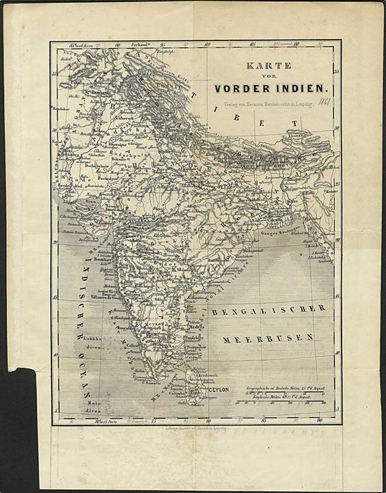 Kort over Forindien fra Tysk atlas ca. 1861.