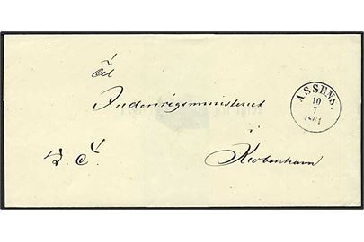 1861. Ufrankeret tjenestebrev med antiqua stempel Assens. d. 10.7.1861 til Kjøbenhavn.
