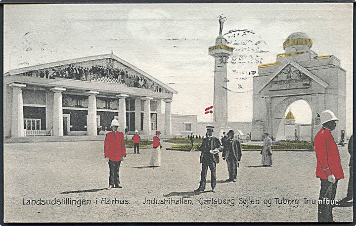 Aarhus, Landsudstillingen 1909. Industrihallen, Carlsberg Søjlen og Tuborg Triumfbue. Stenders no. 18414. 
