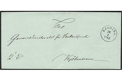1865. Ufrankeret tjenestebrev med antiqua stempel Hjøring. d. 26.4.1865 til Kjøbenhavn.