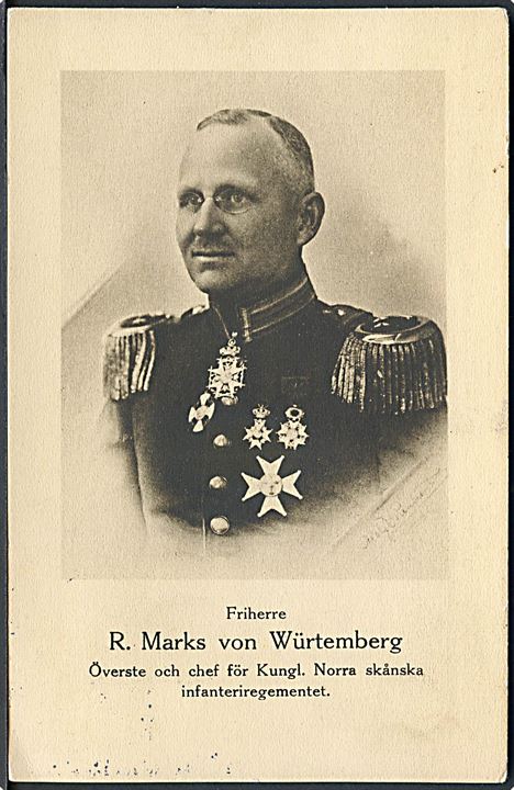Friherre R. Marks von Würtemberg. ôverste och chef för Kungl. Norra skånska infanteriregimentet. No. 25791. 