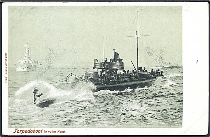 Tysk torpedobåd ved høj fart. L. Glaser no. 9641