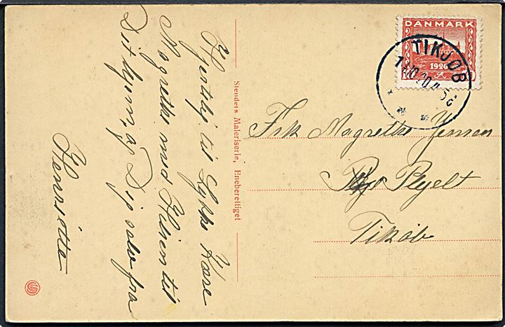 10 øre Genforening på lokalt brevkort annulleret med brotype IIIb Tikjøb d. 14.10.1920.