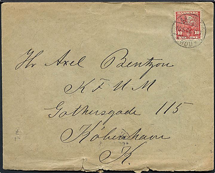 10 øre Chr. IX på brev annulleret med bureaustempel Aarhus - * Hou * T.11 d. 10.6.1906 til København.