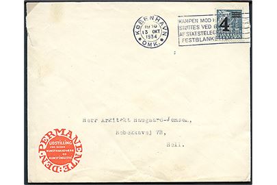4/25 øre Provisorium på fortrykt kuvert fra Den Permanente sendt som lokal tryksag fra København d. 13.10.1934 til Hellerup.