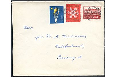 50 øre Assistenshuset, Julemærke 1966 og YM Julemærke 1966 på brev fra Bjerringbro d. 23.12.1966 til Bording.
