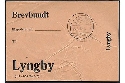 Brevbundt seddel - J11 (4-54 1/25 A2) - med bureaustempel København - Helsingør T.472 d. 15.9.1965 til Lyngby.