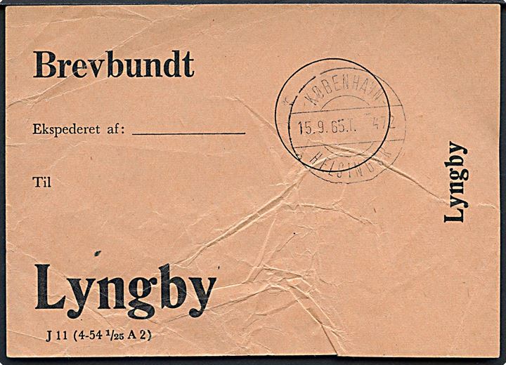 Brevbundt seddel - J11 (4-54 1/25 A2) - med bureaustempel København - Helsingør T.472 d. 15.9.1965 til Lyngby.
