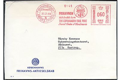60 øre firmafranko fra KFA på brev fra Københavns Frihavn d. 25.2.1969 til Kastrup.