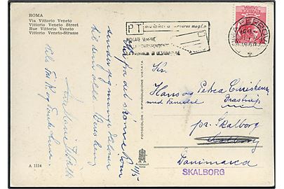 35 l. på brevkort fra Roma d. 11.5.1960 til Drastrup pr. Aalborg. Rettet med gummistempel til pr. Skalborg.