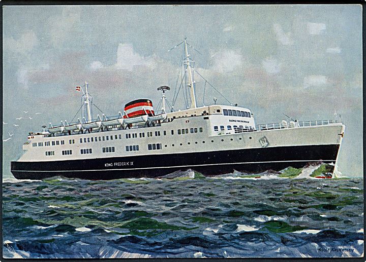 20 øre Fr. IX på brevkort (M/F Kong Frederik IX) annulleret med håndrulle skibstempel Dansk Søpost Gedser-Grossenbrode d. 30.7.1958 til København.