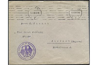 Ufrankeret diplomatisk kurerbrev stemplet Deutsches Konsulat in Kronstadt-Brasov (Rumænien) stemplet Berlin d. 15.9.1926 til Ansbach, Bayern.