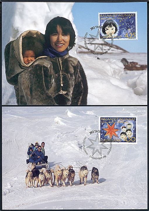 Grønland. 2 postkort med Mor og Barn, Thule Bet 84 / 96 & Vinterglæder Bet 83 / 96. 