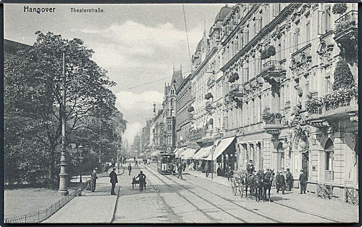 Tyskland. Hannover. Theaterstrasse med sporvogn no. 6. Knackstedt & Näther, serie 98, no. 45. 