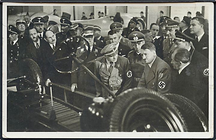 Berlin 1939, Internationale Automobil- u. Motorrad-Ausstellung med Hitler. Frankeret med 12+8 pfg. udstillings udg. annulleret med særstempel i Berlin d. 1.3.1939 til København, Danmark.