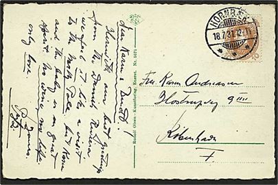 10 øre Chr. X 60 år på brevkort annulleret med brotype Ic stempel Hornbæk d. 18.7.1931 til København.