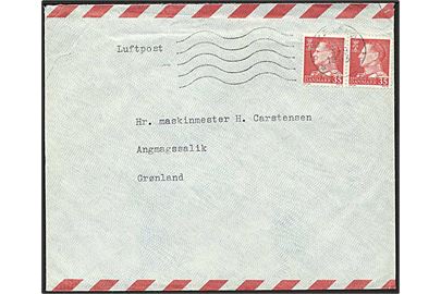 35 øre Fr. IX i parstykke på luftpostbrev fra Skelskør d. 4.9.1963 til Angmagssalik, Østgrønland.