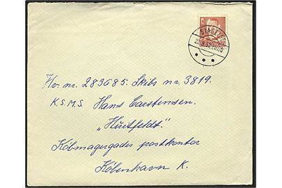 30 øre Fr. IX på brev fra Slagelse d. 22.9.1957 til Kystjageren Huitfeldt via Købmagergades Postkontor, København.