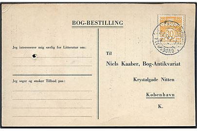 10 øre Bølgelinie på tryksagskort fra Aabenraa annulleret med bureaustempel Fredericia - Flensborg T.917 d. 8.1.1934 til København.
