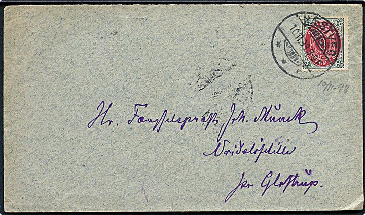 8 øre Tofarvet på brev fra Næstved d. 10.11.1898 via Kjøbenhavn V. til fængselspræst i Vridsløselille pr. Glostrup.