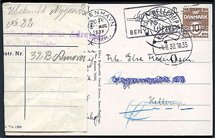 10 øre Bølgelinie på brevkort fra København d. 3.8.1938 til Hellerup. Retur som ubekendt.