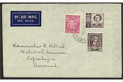 1'4 sh. George VI og Elizabeth på luftpostbrev fra Sydney d. 16.11.1949 til København, Danmark.