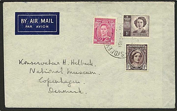 1'4 sh. George VI og Elizabeth på luftpostbrev fra Sydney d. 16.11.1949 til København, Danmark.