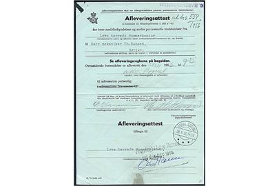 Afleveringsattest - formular F.71 (2-51 A5) stemplet Gørlev Sjælland d. 28.11.1956. 
