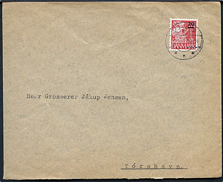 20/15 øre Provisorium på brev fra Vaag d. 5.1.1941 til Tórshavn.