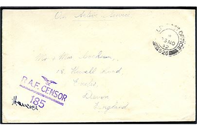 Ufrankeret OAS feltpostbrev stemplet Field Post Office 526 (= Reykjavik, Island) til England. Violet unit censor R.A.F. Censor 185.