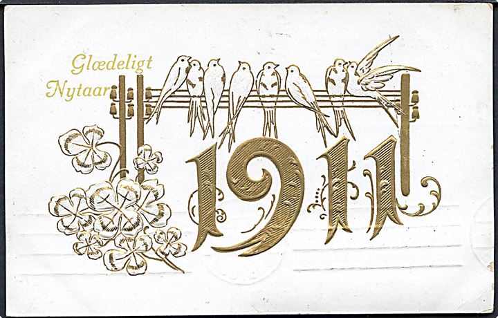 Årstalskort 1911. Glædeligt Nytaar. U/no. Prægekort.