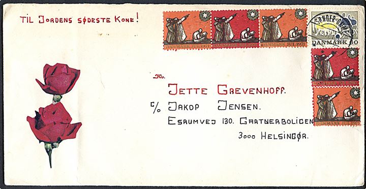 60 øre Fodbold og Julemærke 1971 (5) på brev fra indsat i Statsfængslet (Postboks 1) i Sønder Omme d. 20.12.1971 til Helsingør.
