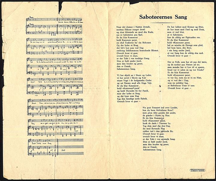 Sabotørernes Sang, udsendt af Frit Danmark, Aalborg.