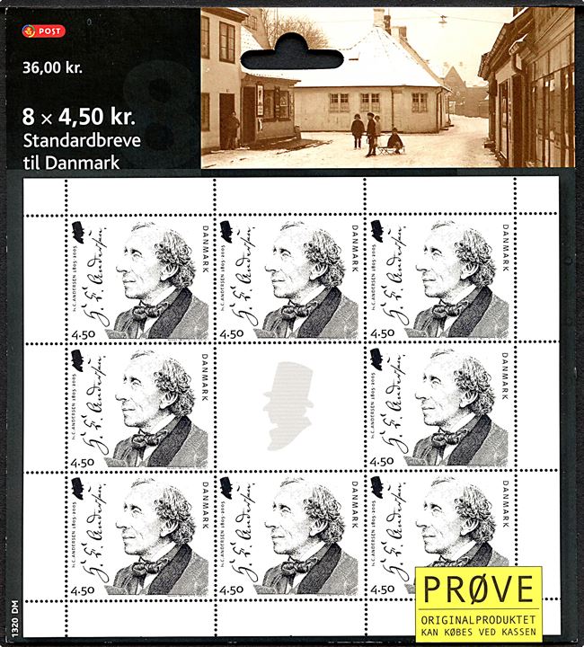 Reklame skilt - nr. 1320 DM - for småark med 4,50 kr. H. C. Andersen 200 år udg. til brug ved frimærke salgssteder.