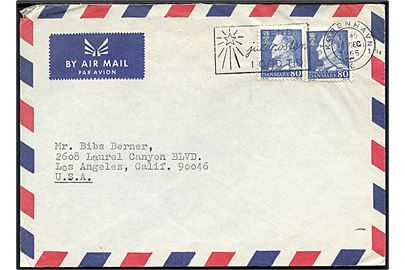 80 øre Fr. IX i parstykke på luftpostbrev fra København d. 17.12.1965 til Los Angeles, USA.