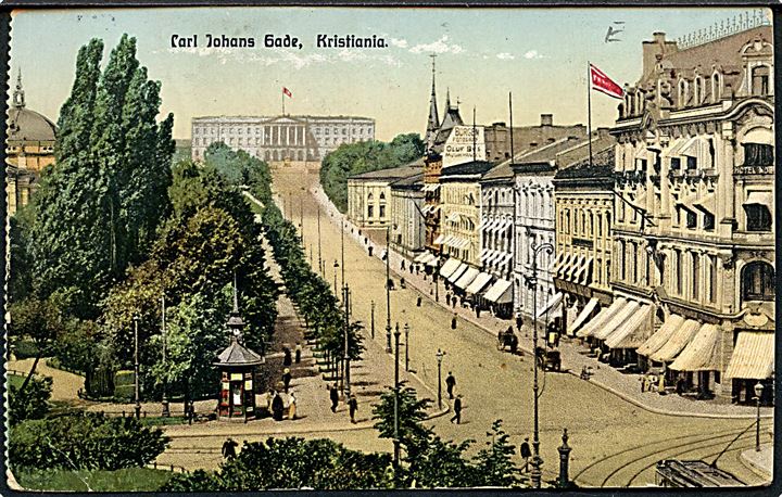 7 øre Chr. X og Verdensfredsmærke på brevkort (Christiania, Norge) fra Kjøbenhavn d. 24.3.1919 til Nyborg.