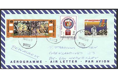 24 den. blandingsfrankeret aerogram fra Skopje d. 19.8.1996 til Haderslev, Danmark.