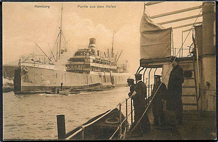 Hamburg, havneparti med stort dampskib. A. Büttner no. 111.