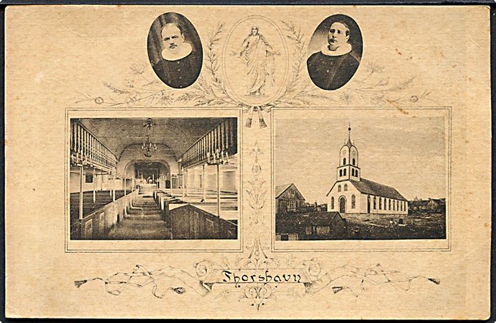 Thorshavn, kirke med interiør og 2 præster. Stenders no. 49670.