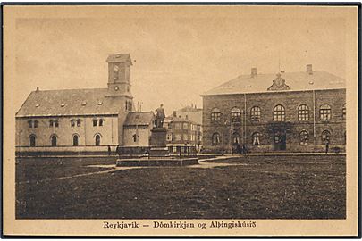Reykjavik, Domkirken og Althingshuset. S. Eymundson no. 44.