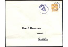 6 øre Bølgelinie på filatelistisk tryksag annulleret med bureaustempel Odense - Svendborg T.5 d. 29.7.1946 og sidestemplet med posthornstempel Fruens Bøge til Gentofte.
