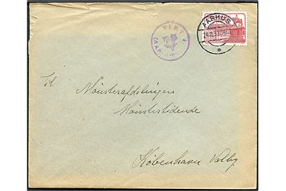 15 øre Regentjubilæum på brev stamplet Aarhus d. 24.11.1937 og sidestemplet med posthornstempel VIBY J. (AARHUS) til København.