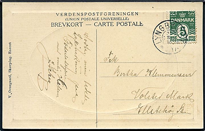5 øre Bølgelinie på brevkort annulleret med stjernestempel LYNGBY ØSTJ. til Ellidshøj St.